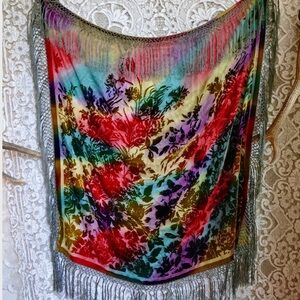 Rainbow Ombre Silk Velvet Burnout Piano Shawl